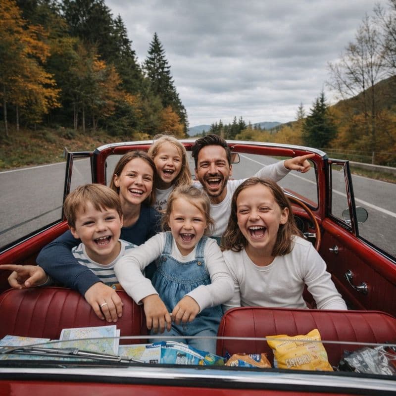 Happy family in car